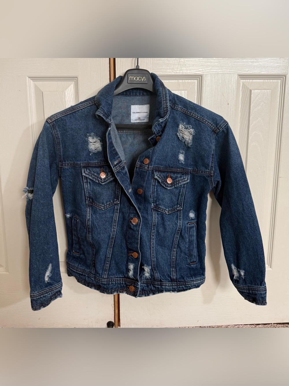 Celebrity Pink XS Distressed Blue Denim Jean Jacket Trucker